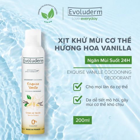 Xịt khử mùi toàn thân Evoluderm hương Vanilla ngăn khuẩn gây mùi suốt 24h - 200ml (20375)