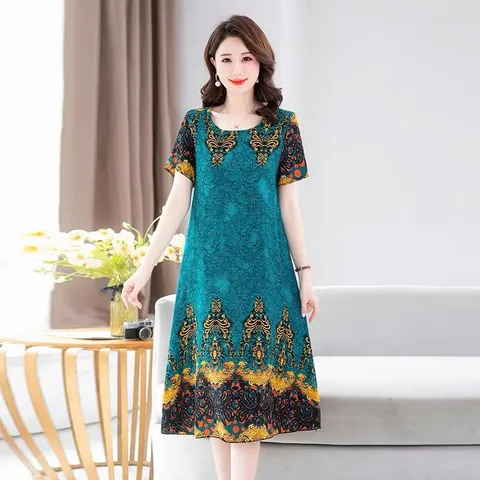 Đầm Lụa Cotton Nguyên Chất Trung Niên Mềm Mát Mùa Hè VH83