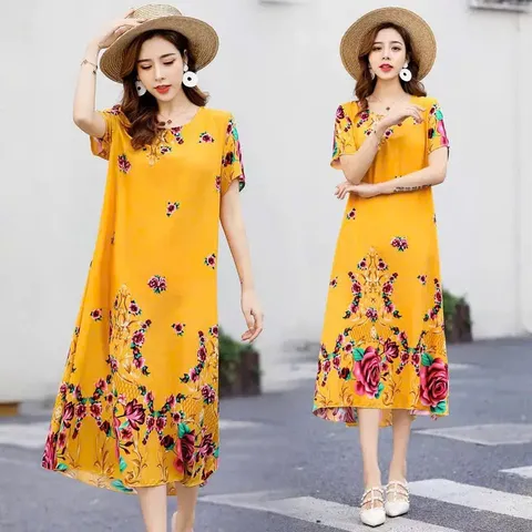 Đầm Lụa Cotton Nguyên Chất Trung Niên Mềm Mát Mùa Hè VH83