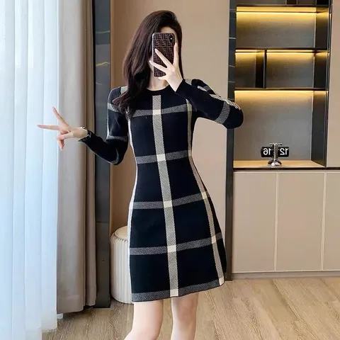 Đầm Len Kẻ Sọc Giản Dị Lịch Sự Ôm Dáng AL99