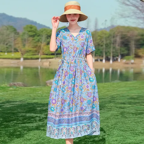 (THANH LÝ) Đầm Cotton Lụa Mềm Mát In Hoa Thời Trang Mùa Hè VH04