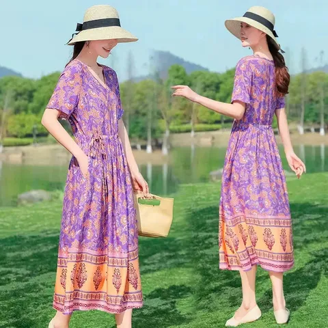 (THANH LÝ) Đầm Cotton Lụa Mềm Mát In Hoa Thời Trang Mùa Hè VH04
