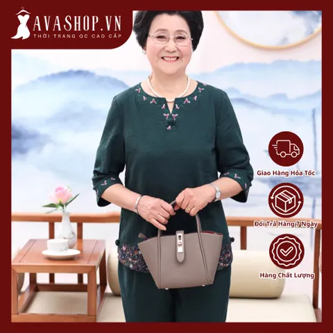 (THANH LÝ LẺ SIZE) Bộ Đồ Trung Niên Thêu Hoa Lịch Sự AB42 - Hàng Quảng Châu Cao Cấp