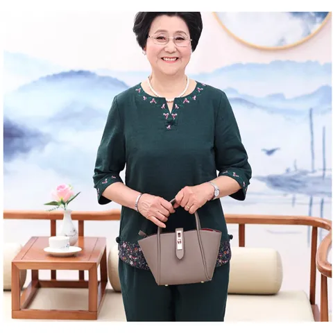 (THANH LÝ LẺ SIZE) Bộ Đồ Trung Niên Thêu Hoa Lịch Sự AB42 - Hàng Quảng Châu Cao Cấp