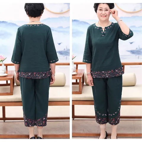 (THANH LÝ LẺ SIZE) Bộ Đồ Trung Niên Thêu Hoa Lịch Sự AB42 - Hàng Quảng Châu Cao Cấp