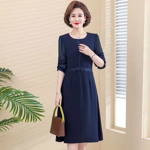 Đầm Midi Dài Trung Niên Cổ Tròn Cho Mẹ VH107