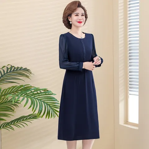 Đầm Midi Dài Trung Niên Cổ Tròn Cho Mẹ VH107