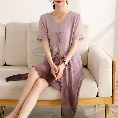 Đầm Hoa Trung Niên Mềm Đẹp Sang Trọng VH22