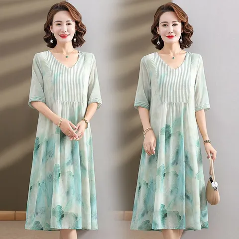 (THANH LÝ LẺ SIZE) Đầm Voan Thanh Lịch Cho Mẹ VH104