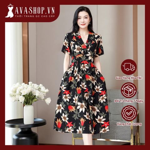 Đầm Cotton Lụa Mềm Mát  Cổ V In Hoa Thanh Lịch VH06