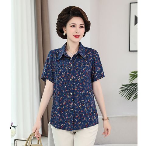 (THANH LÝ) Áo Sơ Mi Hoa Cotton Lụa Cho Mẹ Mềm Mát SM35