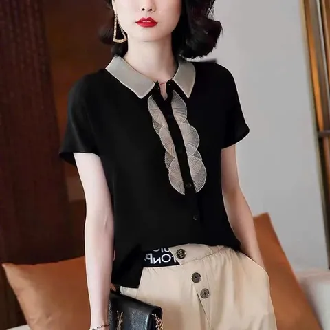 (THANH LÝ LẺ SIZE) Áo Sơ Mi Đen Thiết Kế Cổ Vuông Lịch Sự SM40