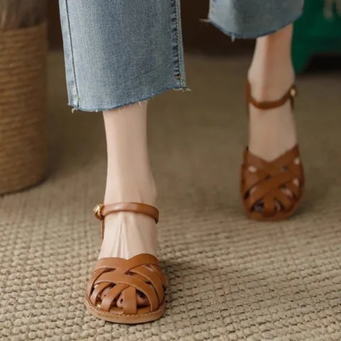 Dép Sandal Gót Thấp Kiểu La Hán Có Quai Cài Mùa Hè Cho Nữ AG04