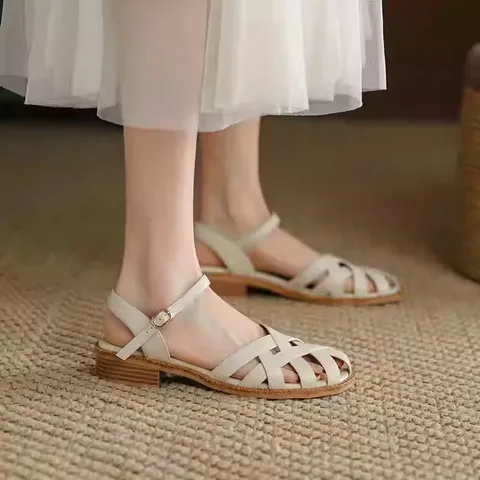 Dép Sandal Gót Thấp Kiểu La Hán Có Quai Cài Mùa Hè Cho Nữ AG04