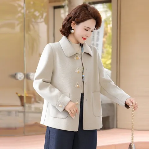 Áo Khoác Dạ Ép Dáng Ngắn Thu Đông Cho Nữ Trung Niên AD60