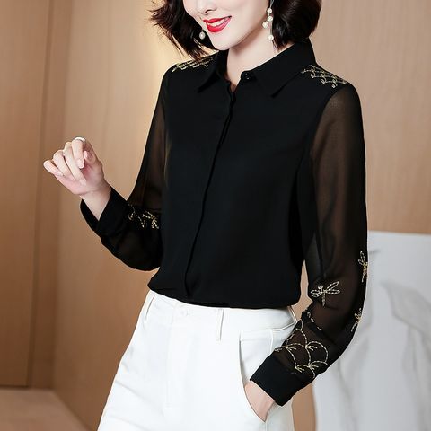 Áo Sơ Mi Nữ Công Sở Đen Phối Ren Thêu Ngọt Ngào SM15
