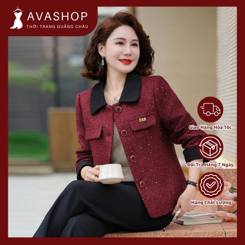 Áo Khoác Dạ Tweed Có Cổ Sang Trọng Cho Nữ Trung Niên AD66