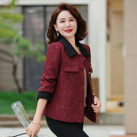 Áo Khoác Dạ Tweed Có Cổ Sang Trọng Cho Nữ Trung Niên AD66