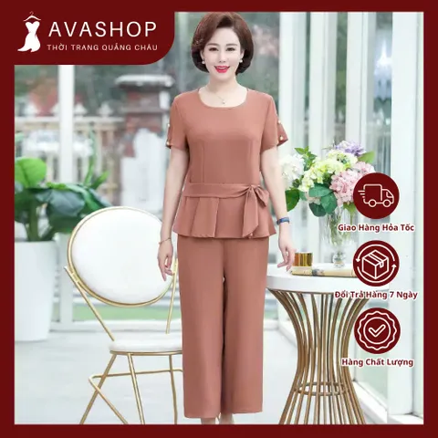 (THANH LÝ LẺ SIZE) Bộ Đồ Thun Nữ Trung Niên Cho Mẹ Đính Cườm Giản Dị AB20
