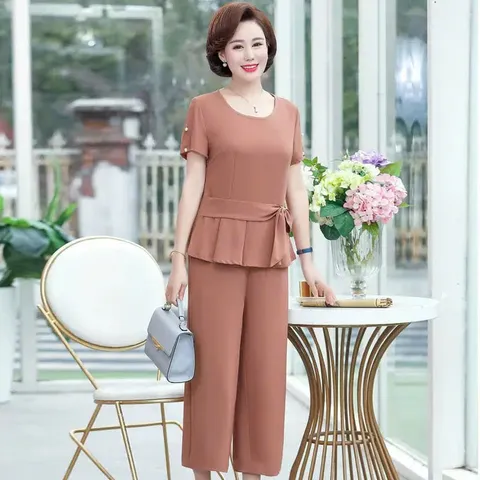 (THANH LÝ LẺ SIZE) Bộ Đồ Thun Nữ Trung Niên Cho Mẹ Đính Cườm Giản Dị AB20