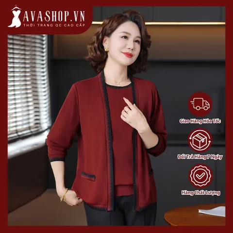Set Áo Kèm Áo Khoác Ngoài Hai Mảnh Thu Đông Cho Nữ Trung Niên AL130
