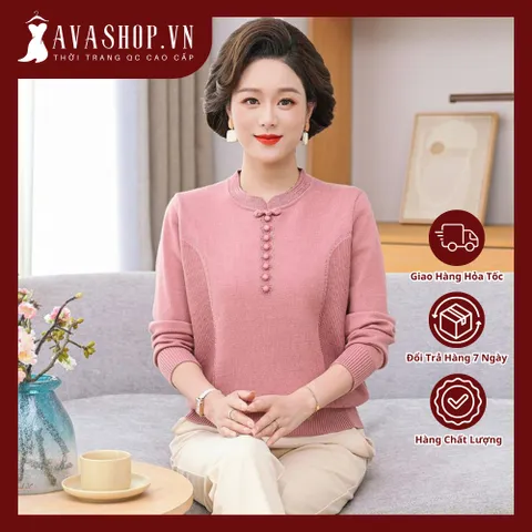 Áo Len Cổ Tròn Cài Nút Mùa Thu Đông Ấm Áp Cho Mẹ AL117
