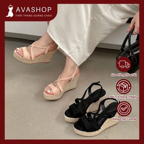 (FORM CHUẨN) Giày Sandal Đế Xuồng Cao Gót Da Lộn Thời Trang AG02