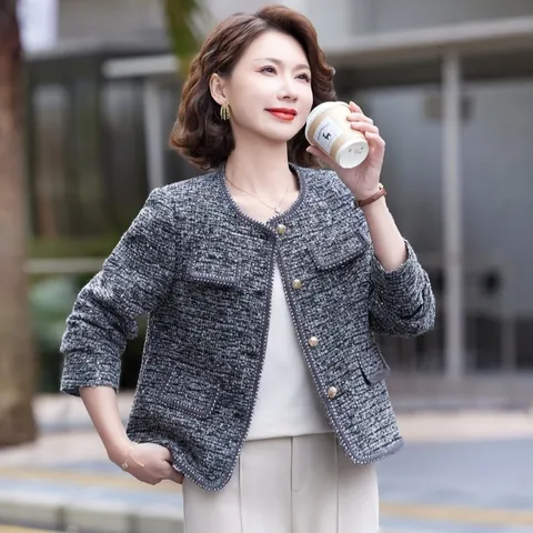 Áo Khoác Dạ Tweed Mùa Xuân Trẻ Trung Lịch Sự Cho Nữ Trung Niên AD56