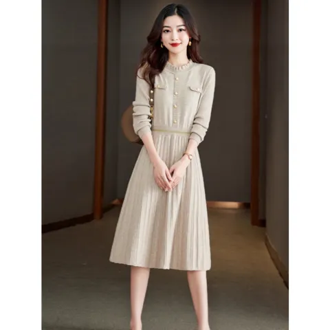 Đầm Len Thu Đông Dáng Rộng Chiết Eo Thời Trang Nữ VL05