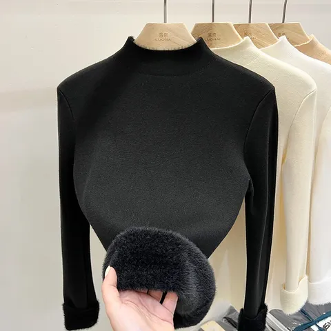 Áo Len Cổ Lọ Cashmere Lót Lông Cừu Mềm Mại Ấm Áp Cho Nữ AL125