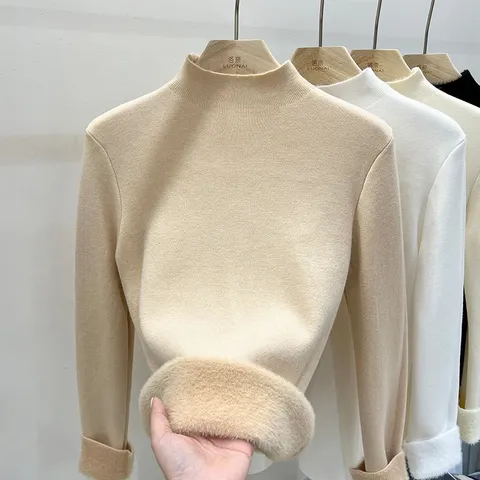 Áo Len Cổ Lọ Cashmere Lót Lông Cừu Mềm Mại Ấm Áp Cho Nữ AL125