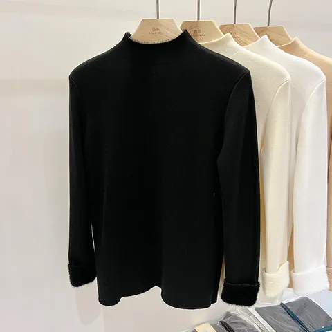 Áo Len Cổ Lọ Cashmere Lót Lông Cừu Mềm Mại Ấm Áp Cho Nữ AL125