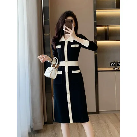 Đầm Len Dệt Kim Cổ Ve Ngọt Ngào AL107