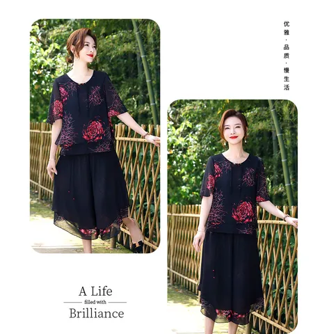 Bộ Đồ Mùa Hè Voan Tay Ngắn Cho Mẹ AB91