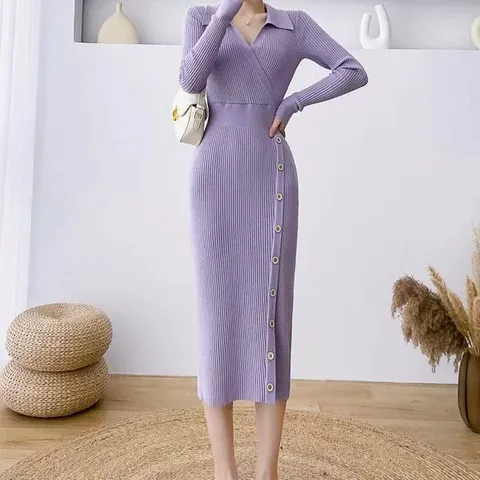 Đầm Dệt Kim Cổ Polo Dáng Ôm Thời Trang Mùa Thu Đông AL13