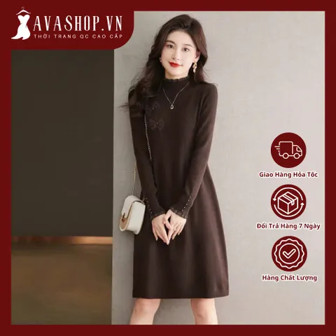 Đầm Len Dệt Kim Đính Nơ Điệu Đà Cho Nữ VL06