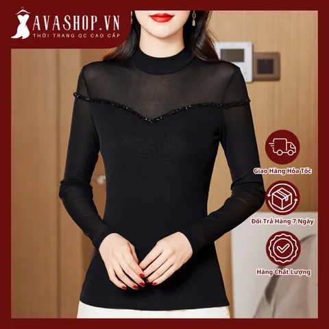 Áo Thun Nữ Lưới Đính Cườm Cổ Tròn SM116
