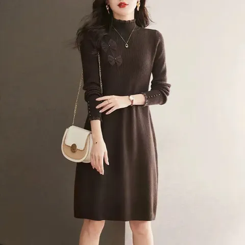 Đầm Len Dệt Kim Đính Nơ Điệu Đà Cho Nữ VL06