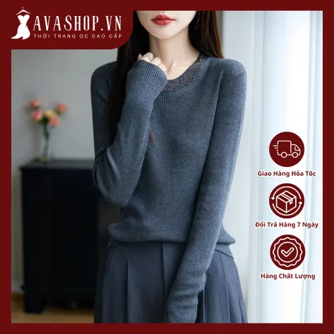 Áo Len Mỏng Dệt Kim Cổ Tròn Mùa Thu Đông Cho Nữ AL124