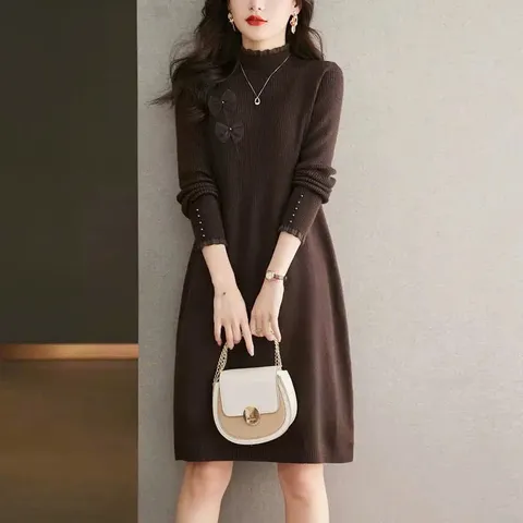 Đầm Len Dệt Kim Đính Nơ Điệu Đà Cho Nữ VL06