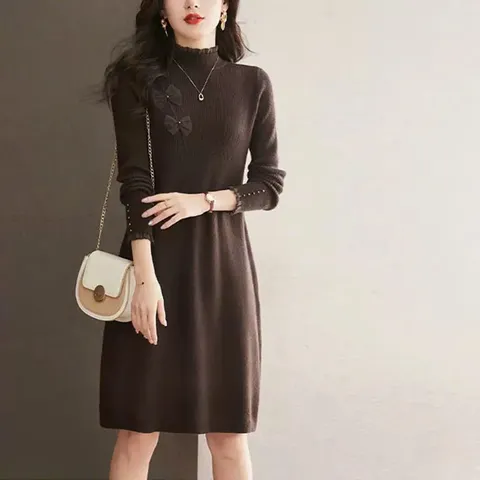Đầm Len Dệt Kim Đính Nơ Điệu Đà Cho Nữ VL06
