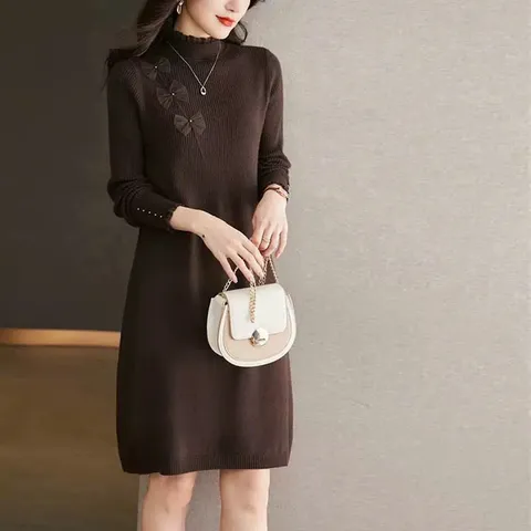 Đầm Len Dệt Kim Đính Nơ Điệu Đà Cho Nữ VL06