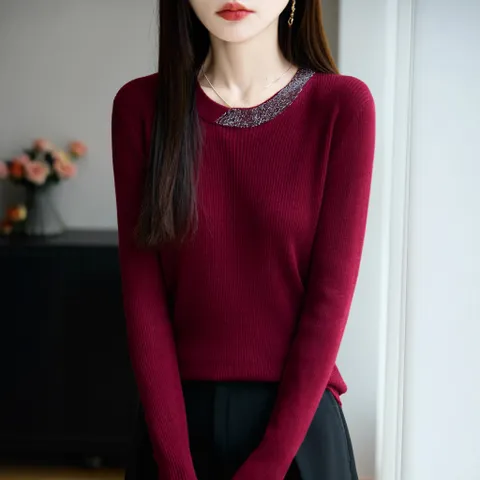 Áo Len Mỏng Dệt Kim Cổ Tròn Mùa Thu Đông Cho Nữ AL124