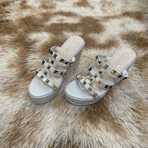 (CHÂN MỎNG LÙI 1 SIZE) Sandal Đế Xuồng Dệt Cói Hở Mũi Đính Tán Thời Trang AG29