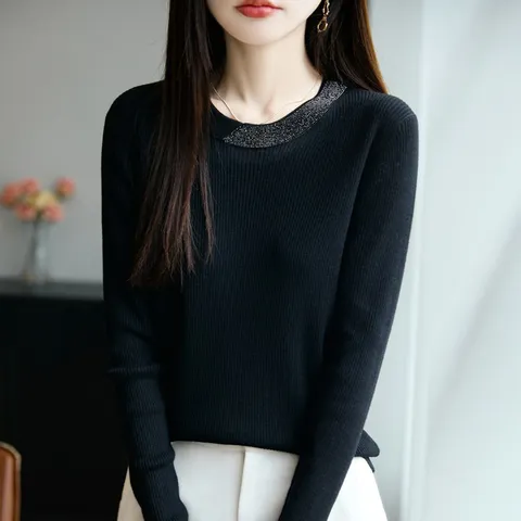 Áo Len Mỏng Dệt Kim Cổ Tròn Mùa Thu Đông Cho Nữ AL124