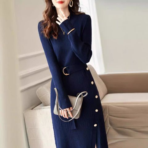 Đầm Dệt Kim Kiểu Pháp Dành Cho Nữ Mùa Thu Đông Thiết Kế Thắt Lưng AL42