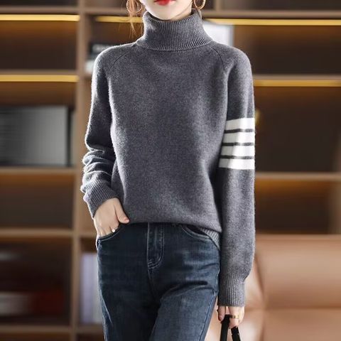 Áo Len Mùa Thu Đông Cổ Lọ Có Sọc Màu Tương Phản AL74