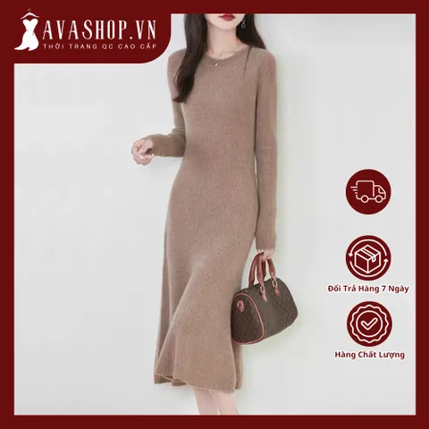 Đầm Len Dáng Dài Cổ Tròn Ôm Body Nhẹ Nhàng Cho Nữ VL02