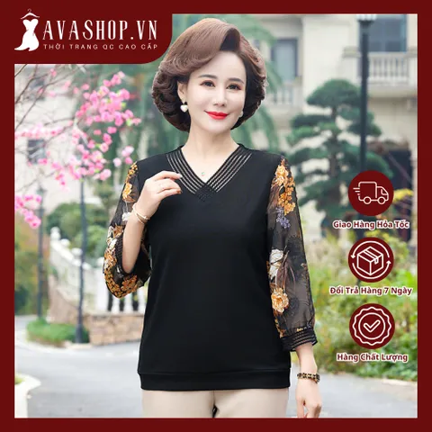 Áo Thun Nữ Trung Niên Tay Voan Cổ V SM114