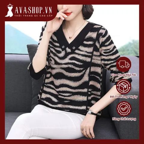 Áo Thun Kẻ Sọc Màu Tương Phản Cho Nữ Xuân Thu SM107